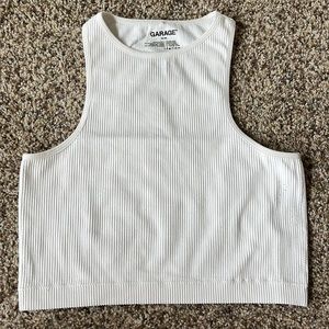 Garage White Ribbed Cropped Tank Top